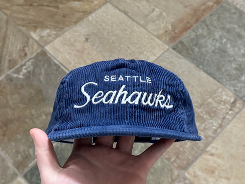 Vintage Seattle Seahawks Sports Specialties Corduroy Script Strapback Football Hat
