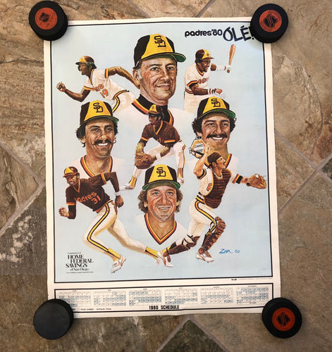 Vintage San Diego Padres 1980 Baseball Schedule Poster
