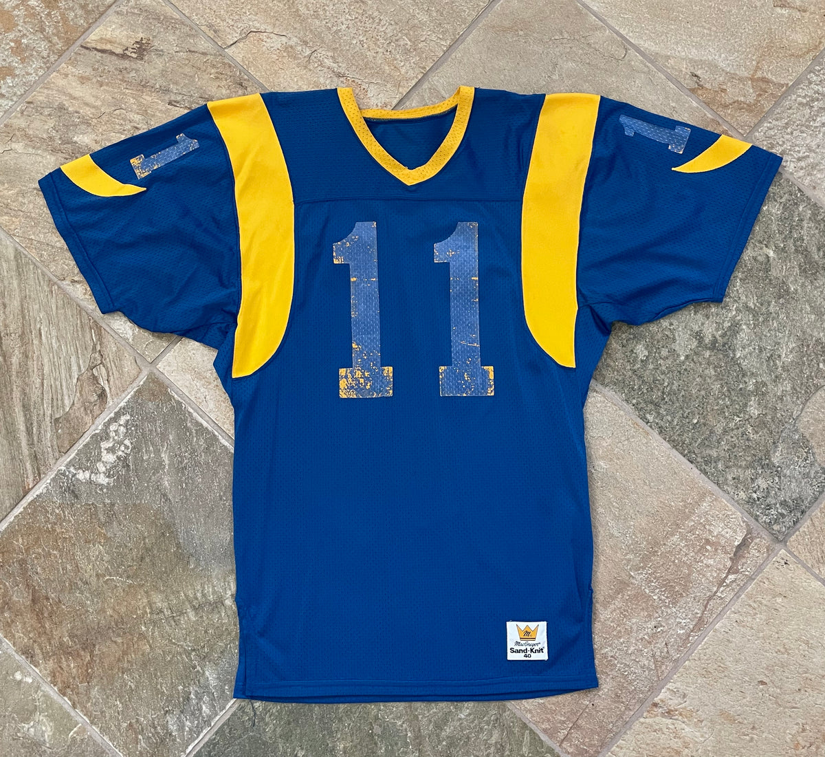 VINTAGE LOS ANGELES RAMS MILLS # 1 FOOTBALL JERSEY SIZE MEN'S SMALLBY  SAND KNIT