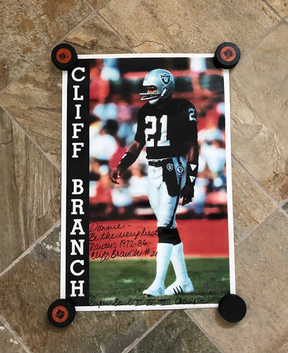 Vintage Oakland Raiders Cliff Branch Autographed Football Poster