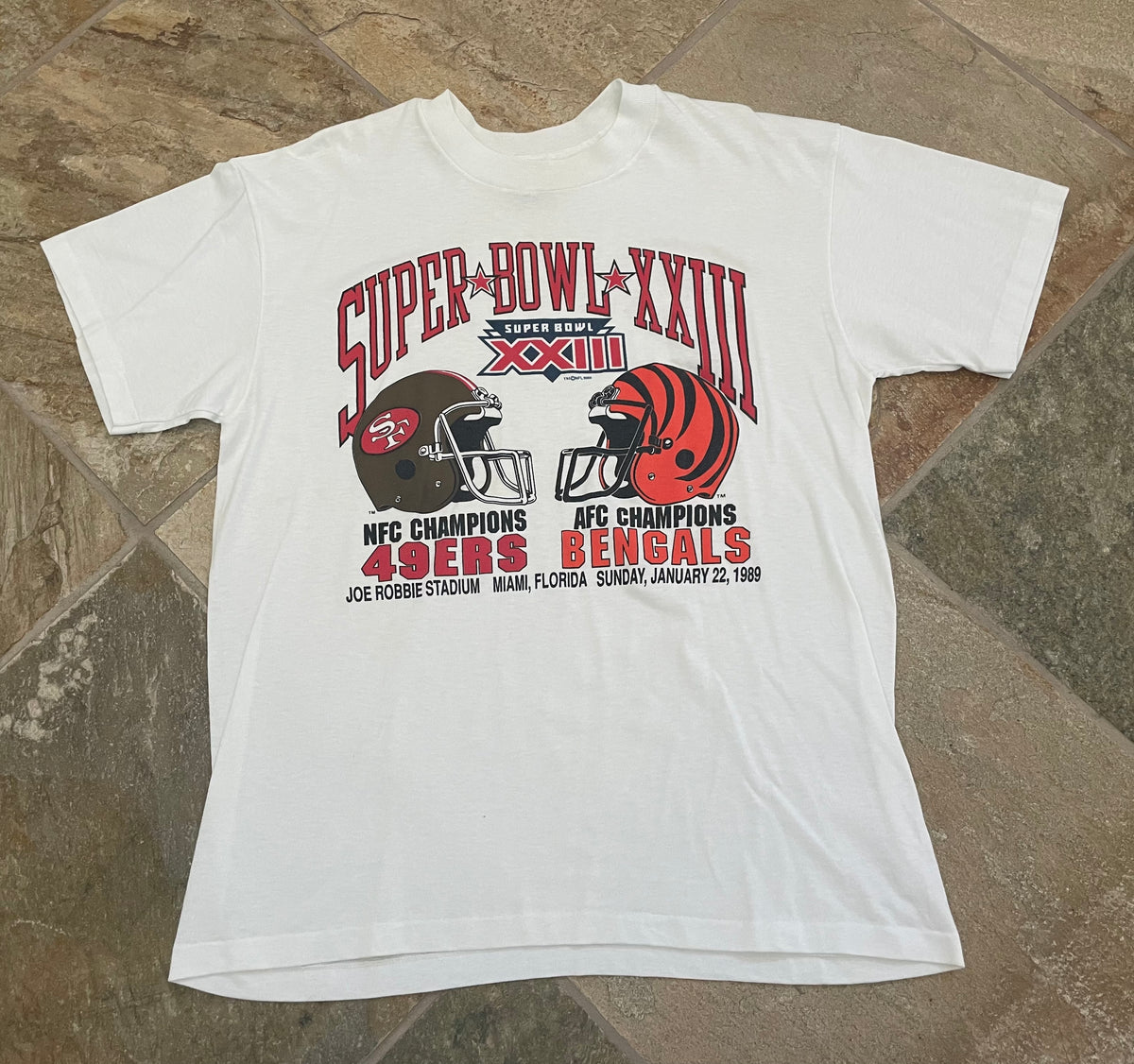 1989 !!! Cincinati Bengals Super Bowl XXIII Football T-Shirt by Logo 7 –  Red Vintage Co