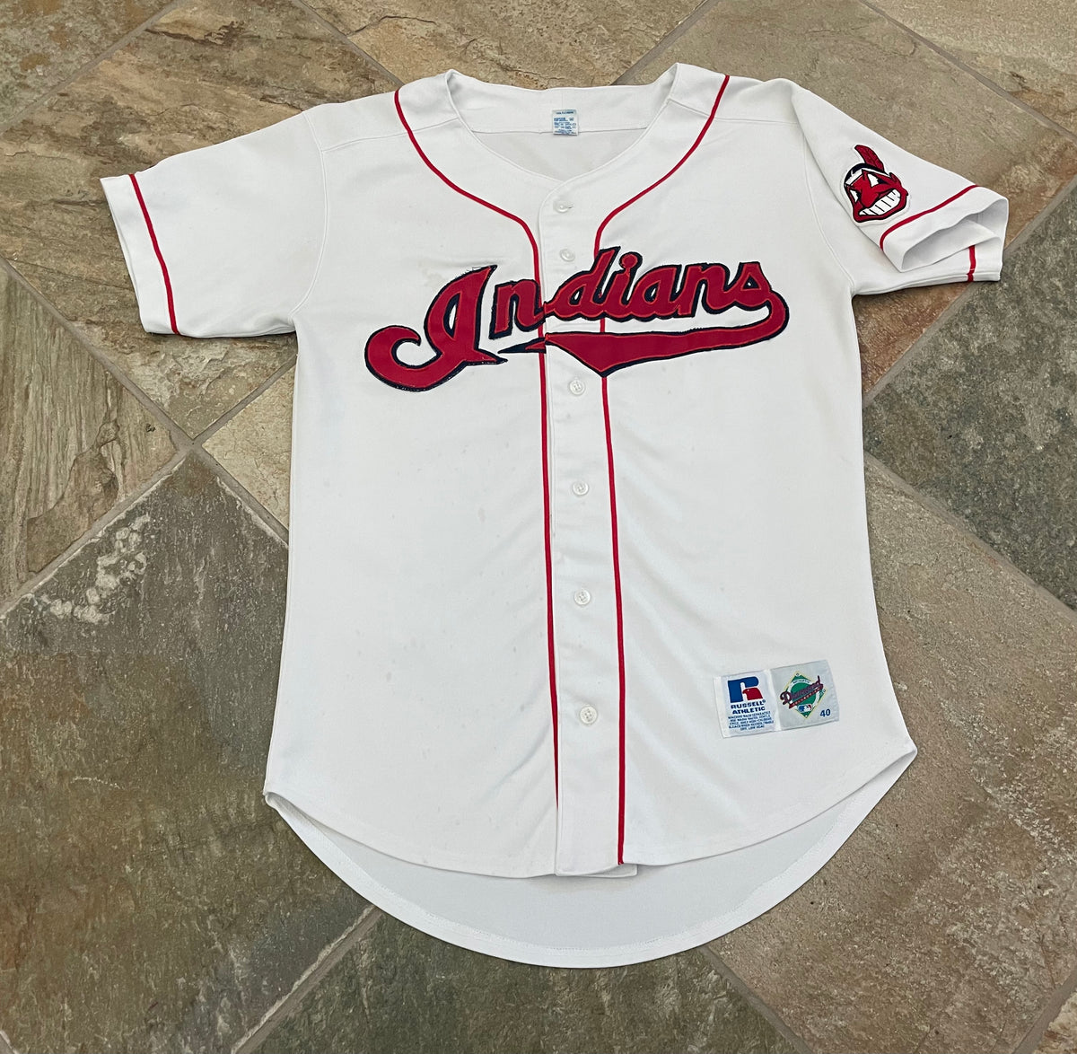 VINTAGE 90S CLEVELAND INDIANS SEWN MAJESTIC JERSEY YOUTH KIDS LARGE CHIEF  WAHOO