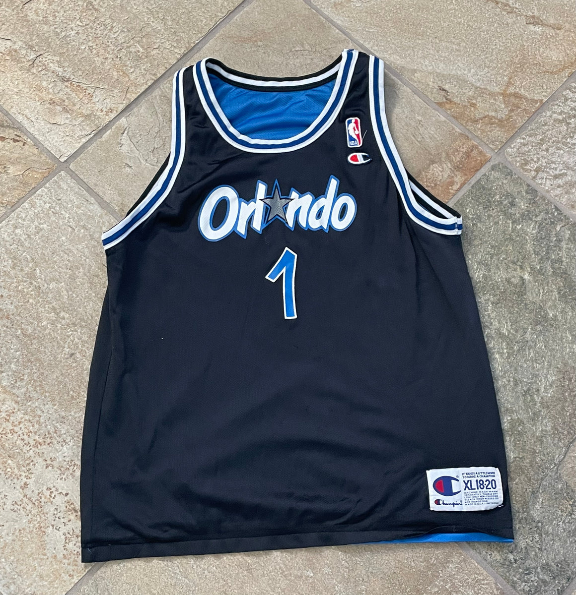 Champion Anfernee Penny Hardaway Orlando Magic Pinstripes Jersey Sz 52