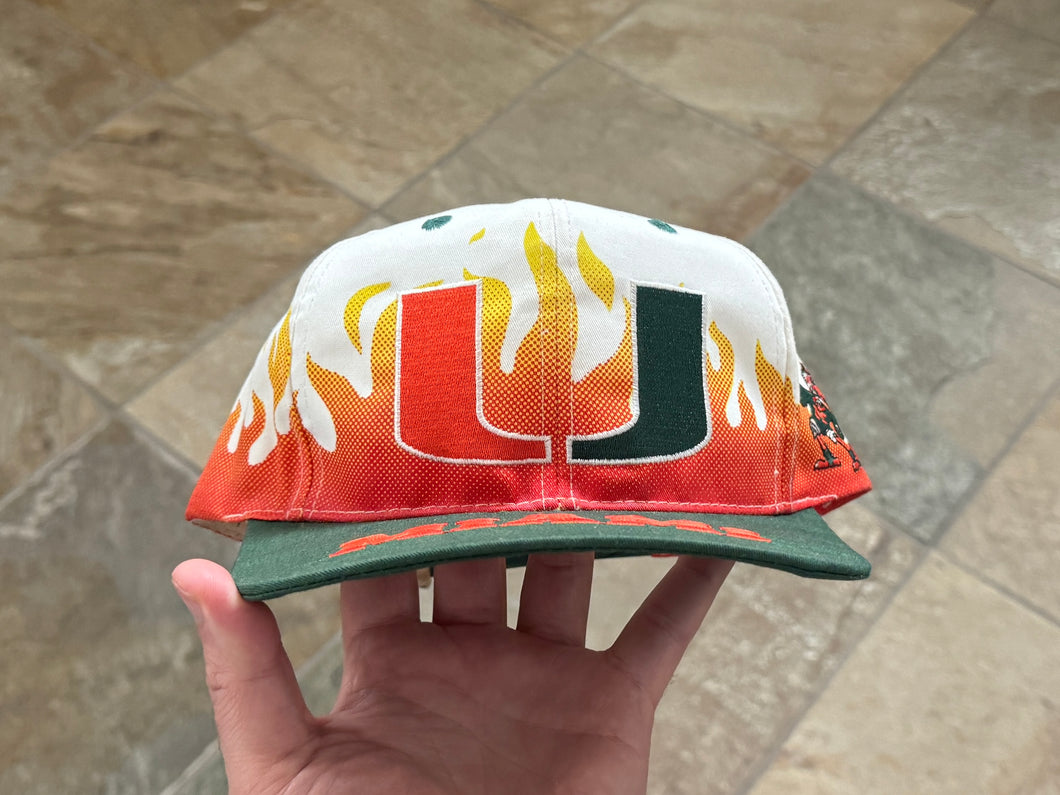 Vintage Miami Hurricanes On Fire Front Row Snapback College Hat