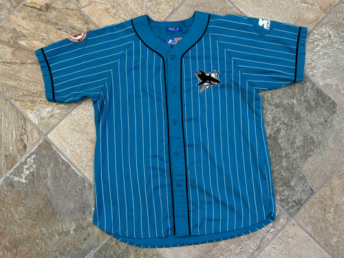 Vintage San Jose Sharks Starter Pinstripe Hockey Jersey, Size XL