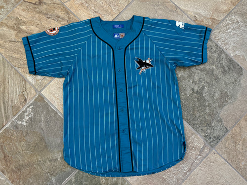 Vintage San Jose Sharks Starter Pinstripe Hockey Jersey, Size Large