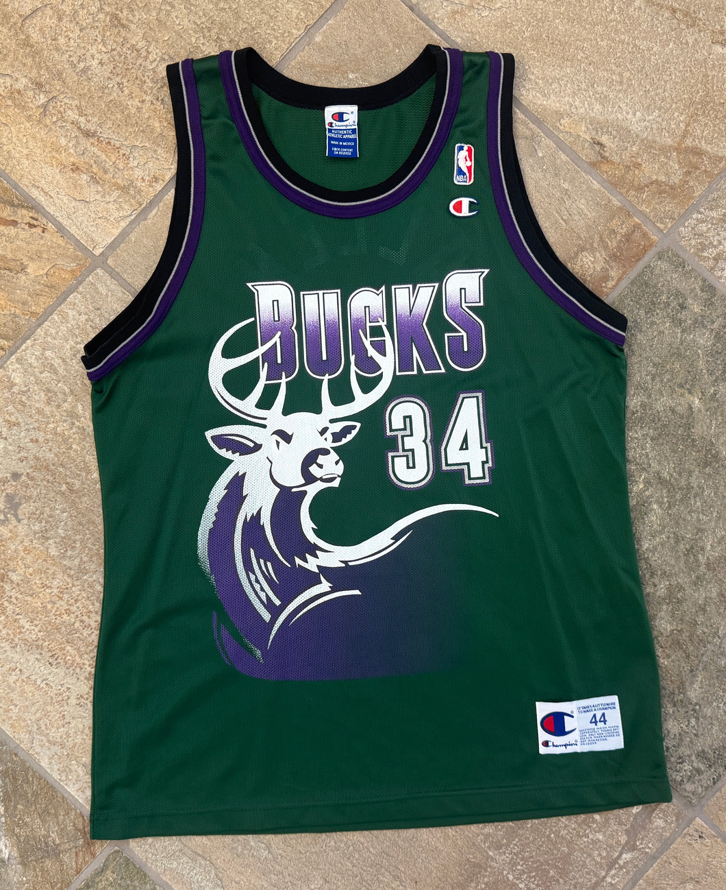 Vintage Milwaukee Bucks Ray Allen Big Buck Champion Basketball Jersey, Size 44, Large