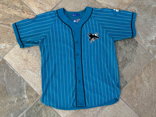 Vintage San Jose Sharks Starter Pinstripe Hockey Jersey, Size Large