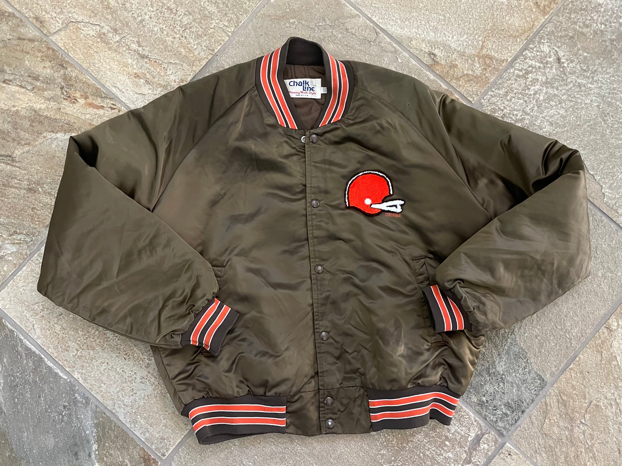 Vintage Cleveland Browns Chalk Line Size Medium Satin Bomber Jacket NFL 80s  90s