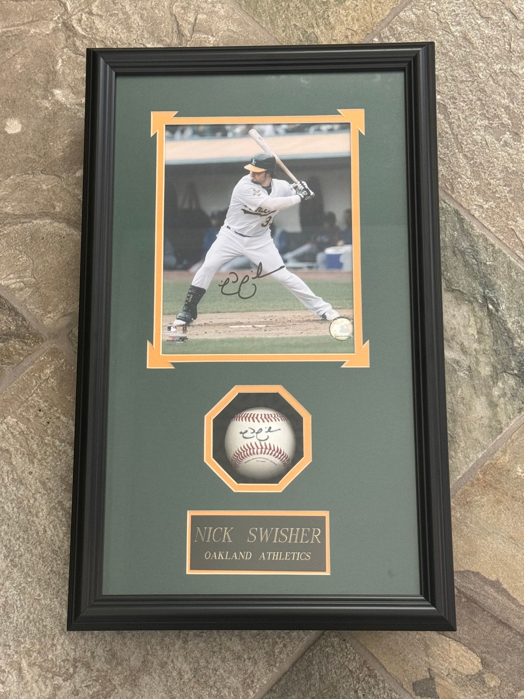 Vintage Oakland Athletics Nick Swisher Autograph photo and baseball ###