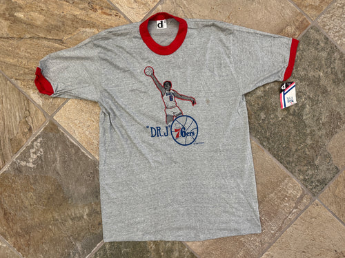Vintage Philadelphia 76ers Dr. J Julius Erving Downers Basketball TShirt, Size XL