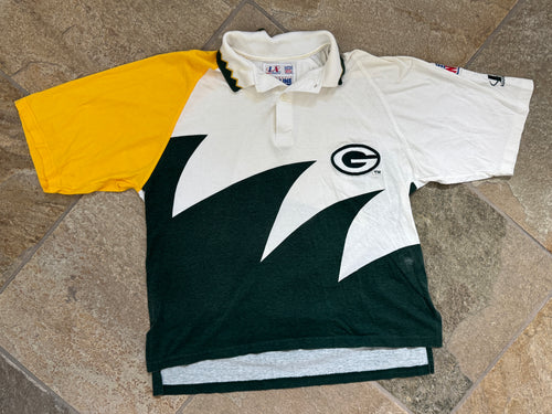 Vintage Green Bay Packers Logo Athletic Sharktooth Polo Football TShirt, Size Large