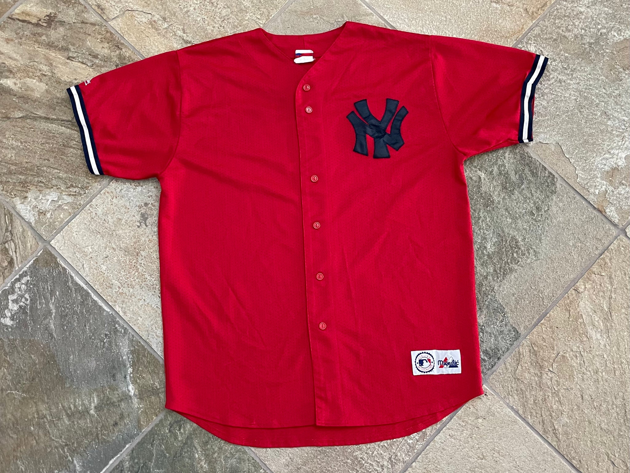 Vintage New York Yankees Red Majestic Baseball Jersey, Size XL