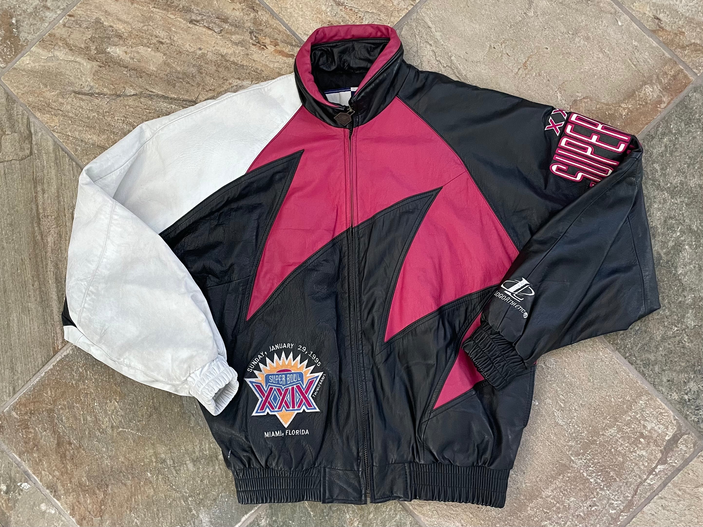 90s NFL SUPER BOWL LOGOATHLETIC スタジャン Vintage Super Bowl XXIX Logo Athletic Sharktooth Leather Football