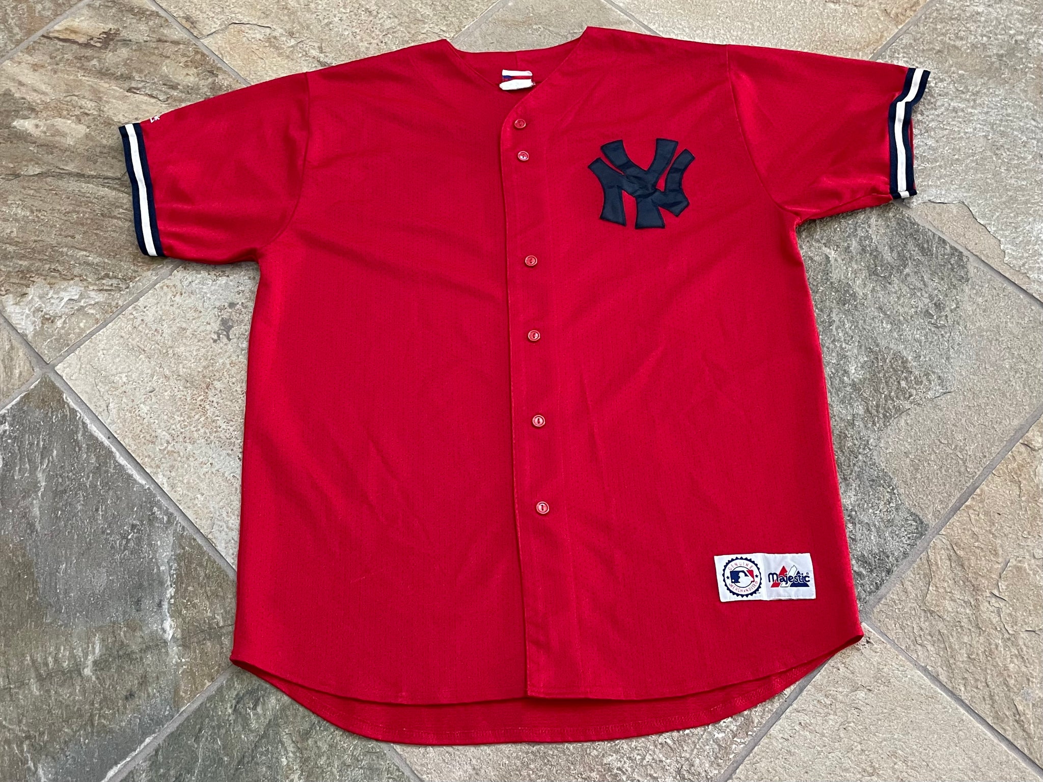 Vintage New York Yankees Red Majestic Baseball Jersey, Size XL