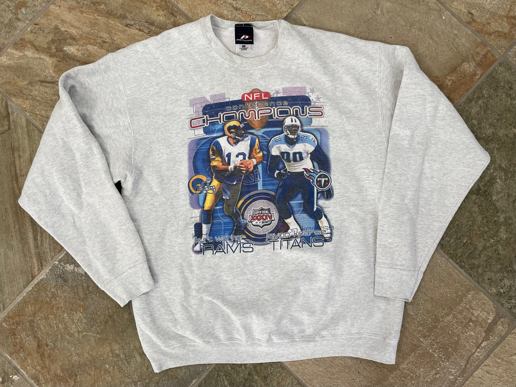Vintage St. Louis Rams Tennessee Titans Super Bowl XXXIV Pro Player Football Sweatshirt, Size XXL