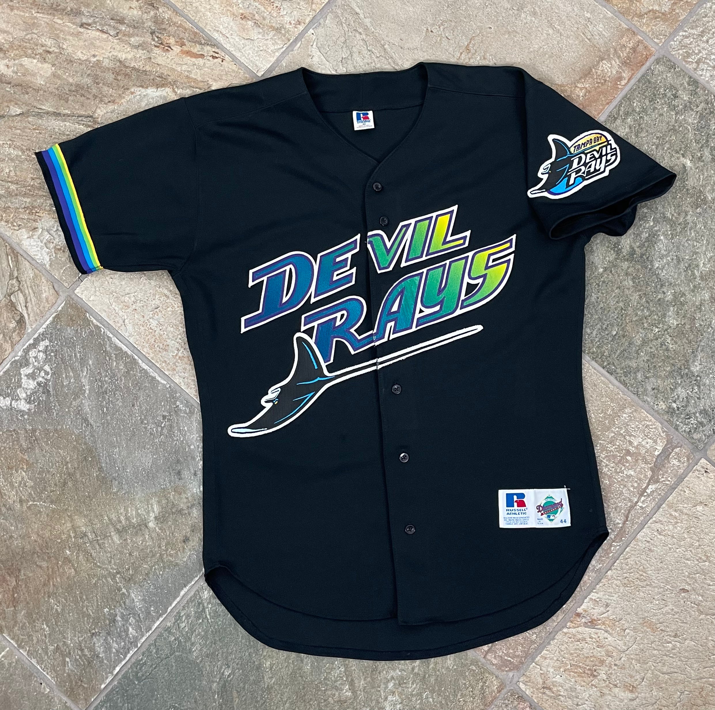 90s Russell Devil Rays ベースボールシャツ USA製 Vintage Tampa Bay Devil Rays Russell Baseball Jersey, Size 44