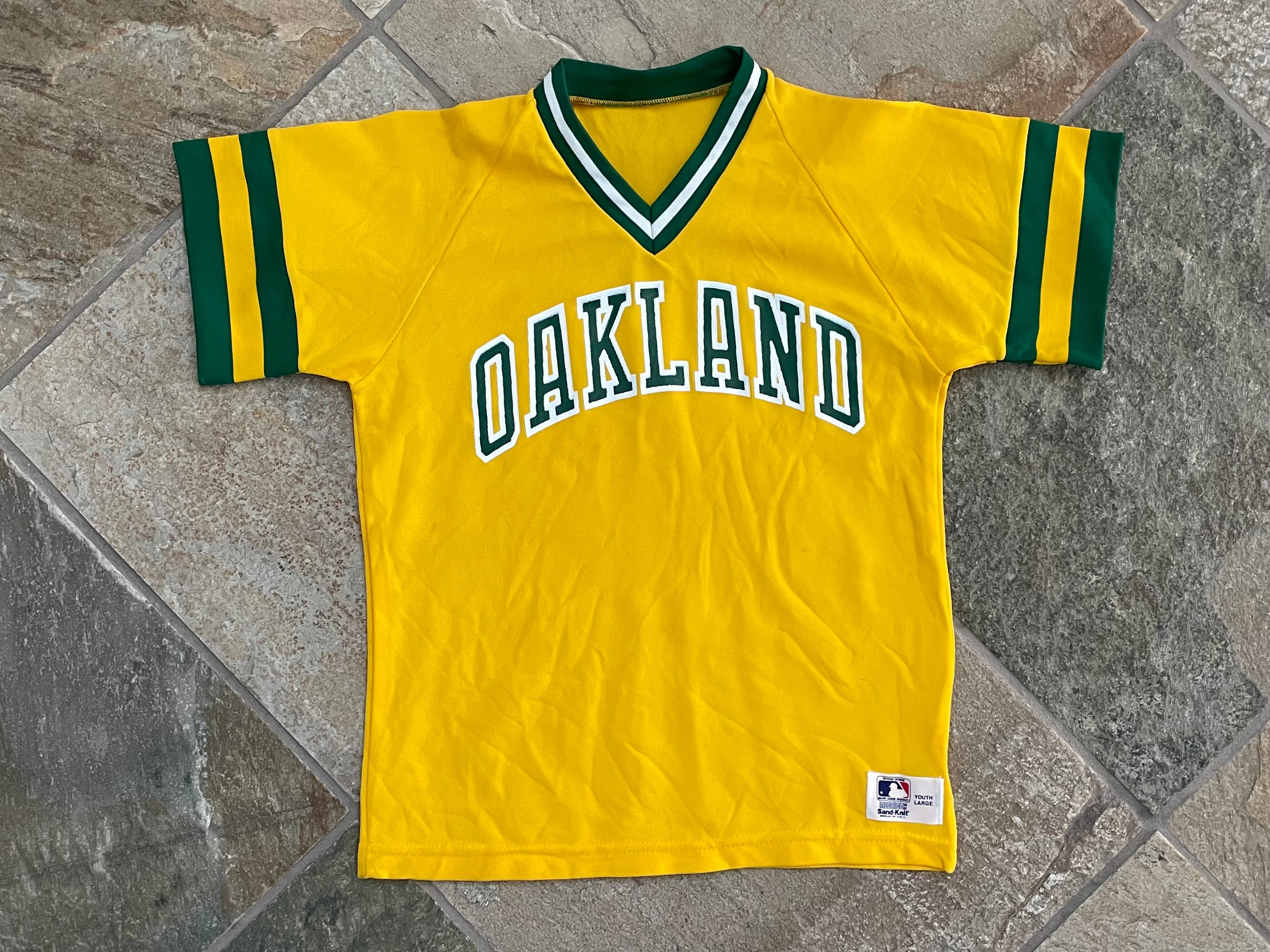 Vintage Oakland Athletics Sand Knit Baseball Jersey, Size Youth