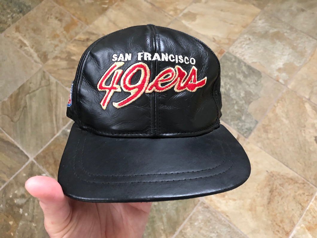 Vintage San Francisco 49ers Leather Sports Specialties script bootleg Snapback Strapback Football Hat