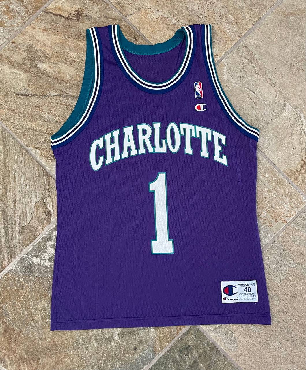 Vintage Charlotte Hornets Muggsy Bogues Champion Basketball Jersey, Size 40, Medium