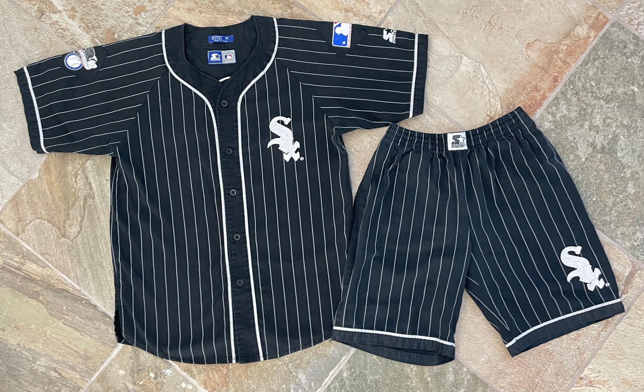Vintage Chicago White Sox Starter Pin Stripe Shorts and Baseball Jerse –  Stuck In The 90s Sports