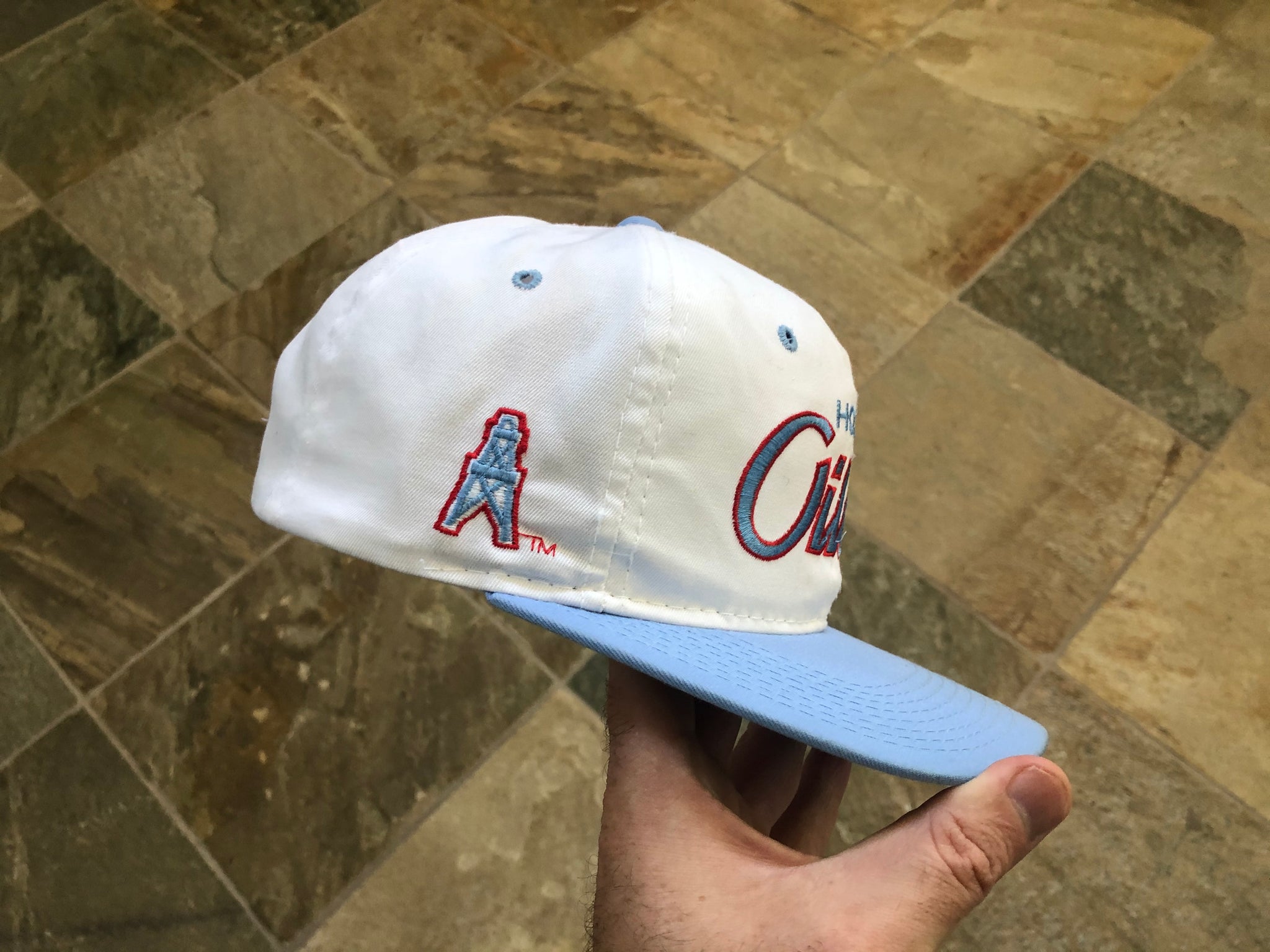 Vintage Houston Oilers 90s Sports Specialties Script Twill Snapback Cap Hat  Rare | SidelineSwap