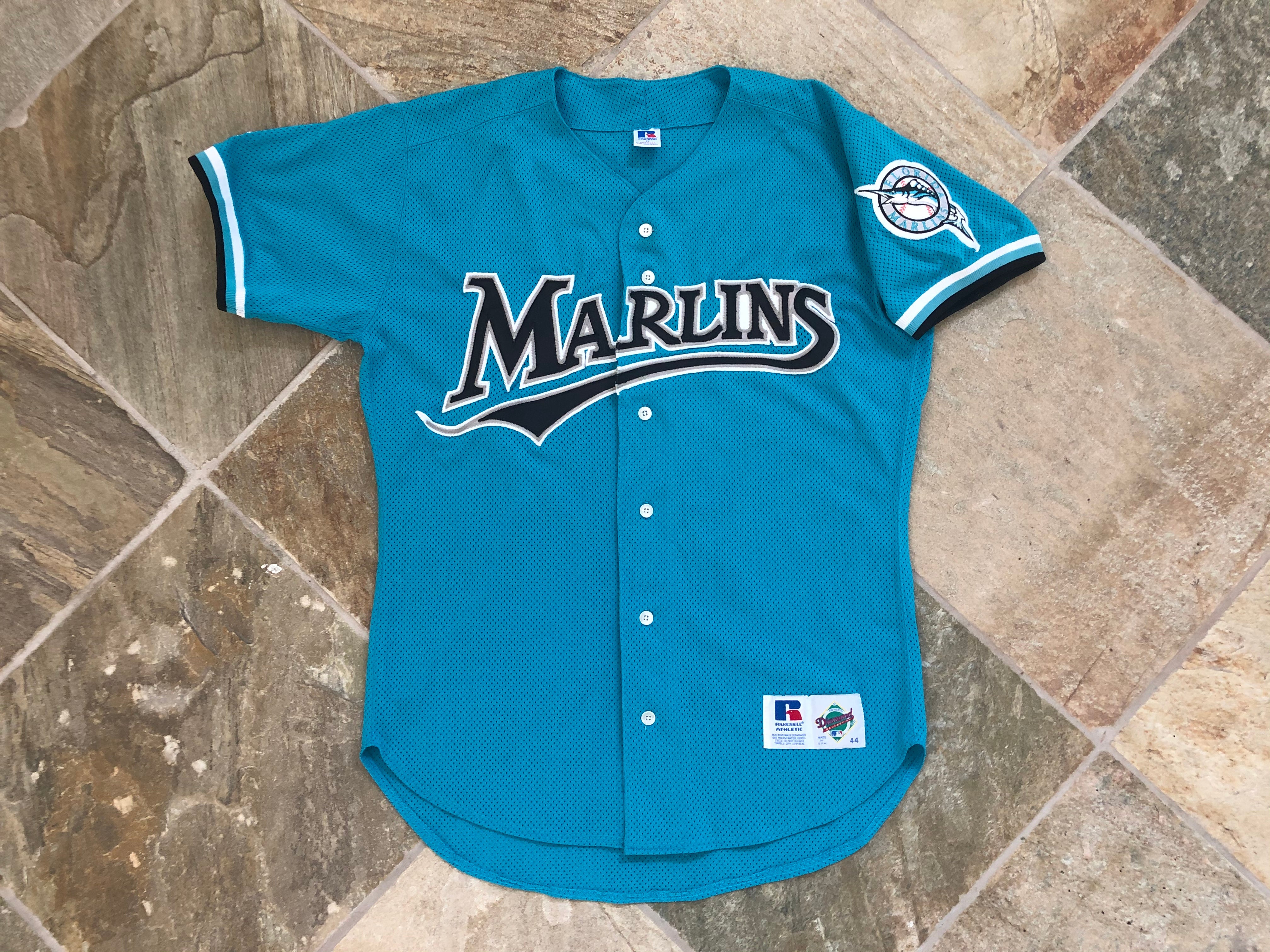 Vintage 90s MLB Russell Athletic Florida Marlins World Series Patch Jersey  Sz 44