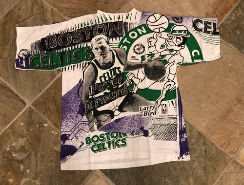 Vintage Boston Celtics Larry Bird Magic Johnson Tee All Over Print Basketball TShirt, Size Adult Large