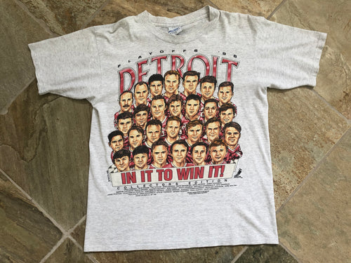 Vintage Detroit Red Wings 1996 Playoffs Caricature Hockey Tshirt, Size Large