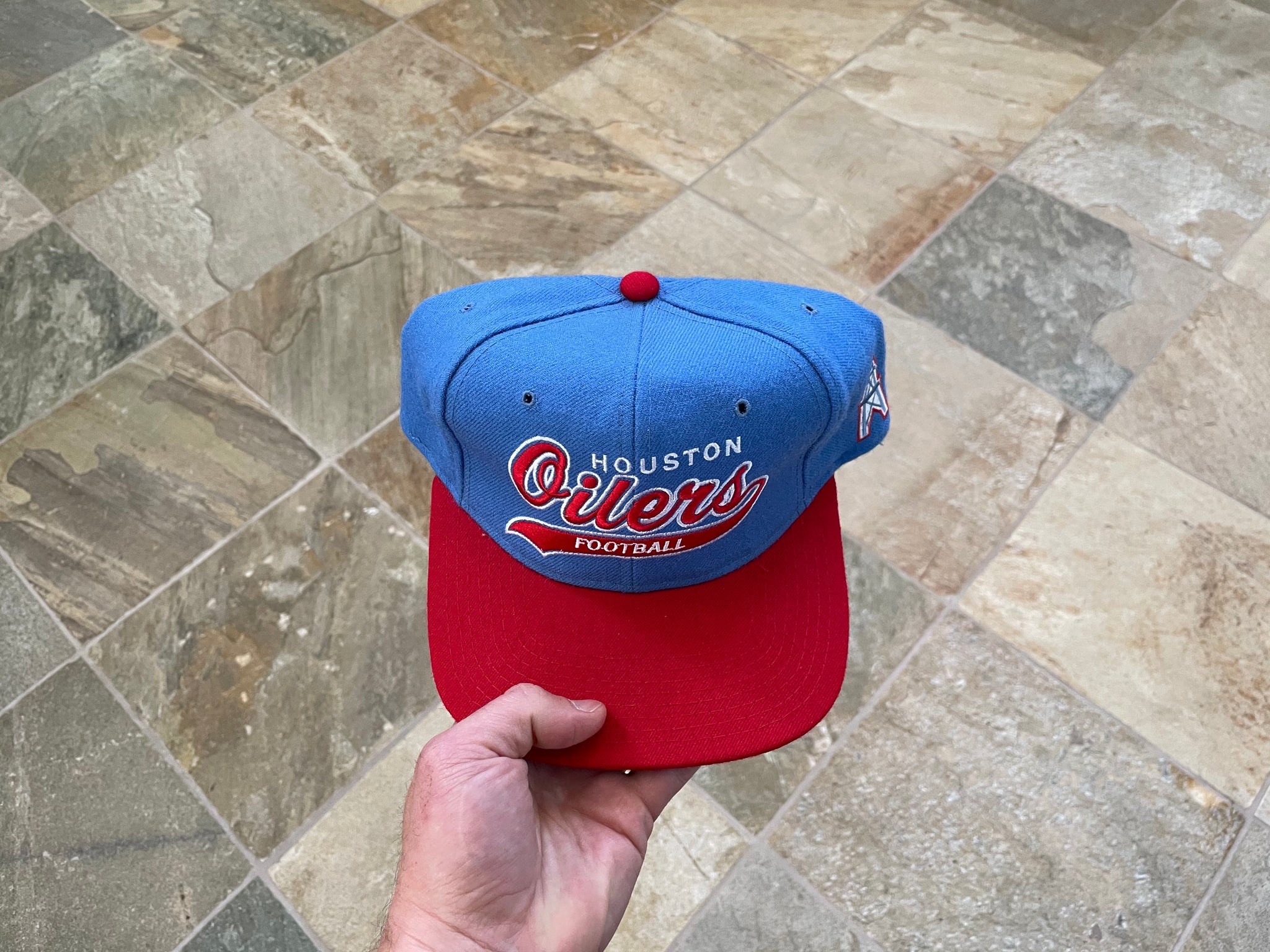 Youth Houston Oilers Mitchell & Ness Light Blue/Red Retro Script Snapback  Hat