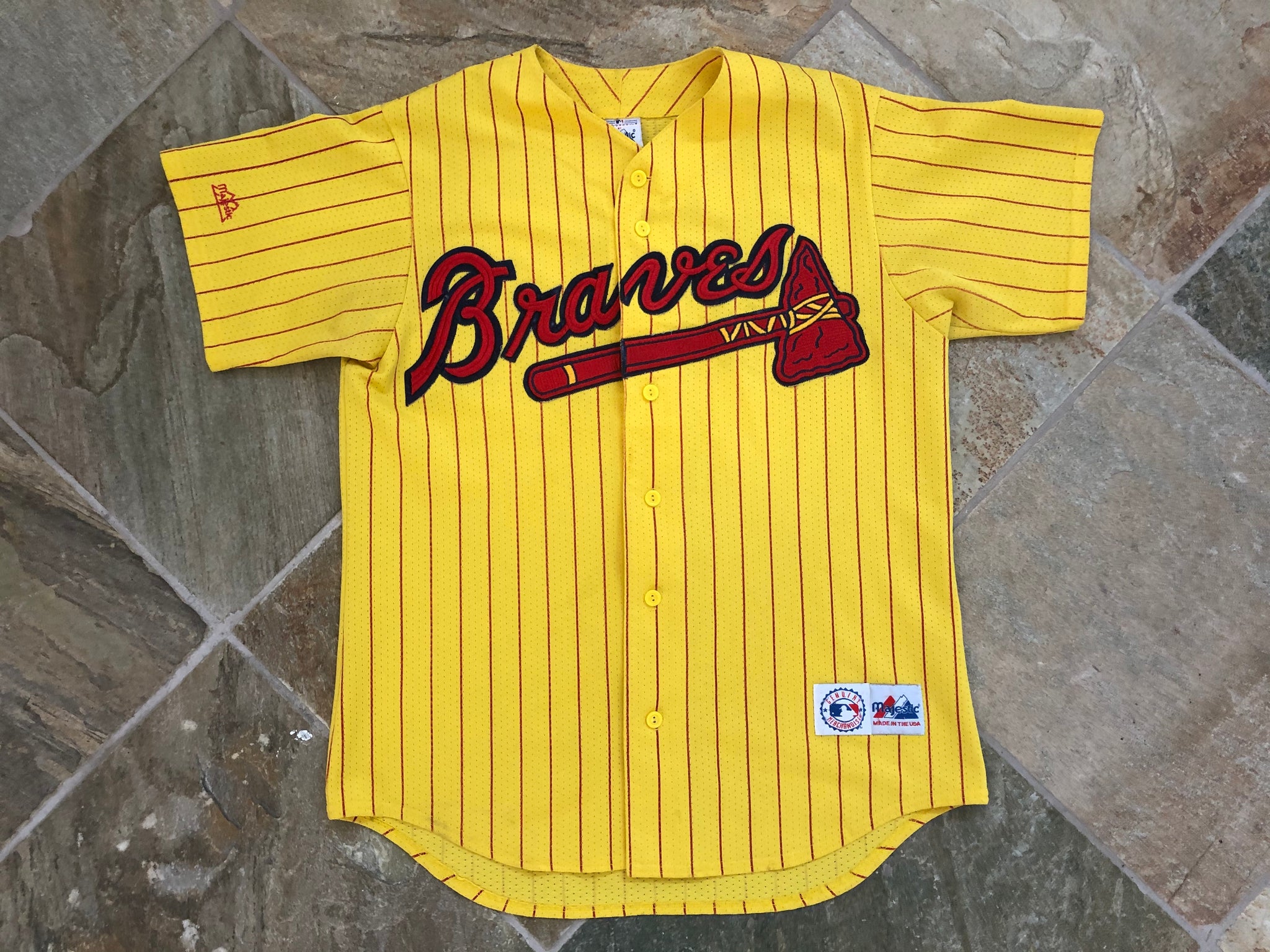 Vintage 90s Atlanta Braves Pin Stripe Baseball Jersey Majestic 2XL