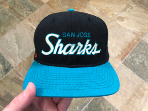 Vintage San Jose Sharks Sports Specialties Script SnapBack Hockey Hat.