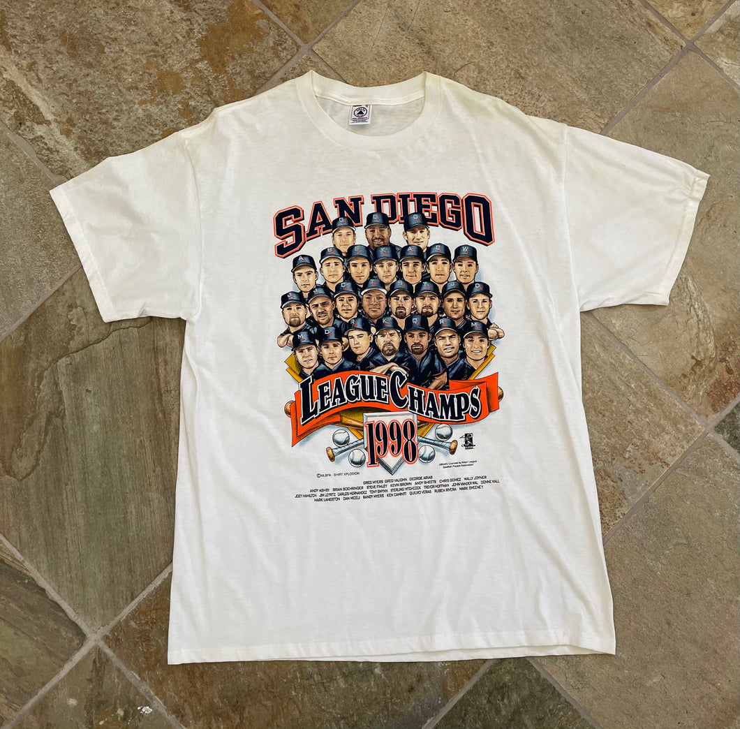 Vintage San Diego Padres 1998 League Champs Caricature Baseball Tshirt, Size XL