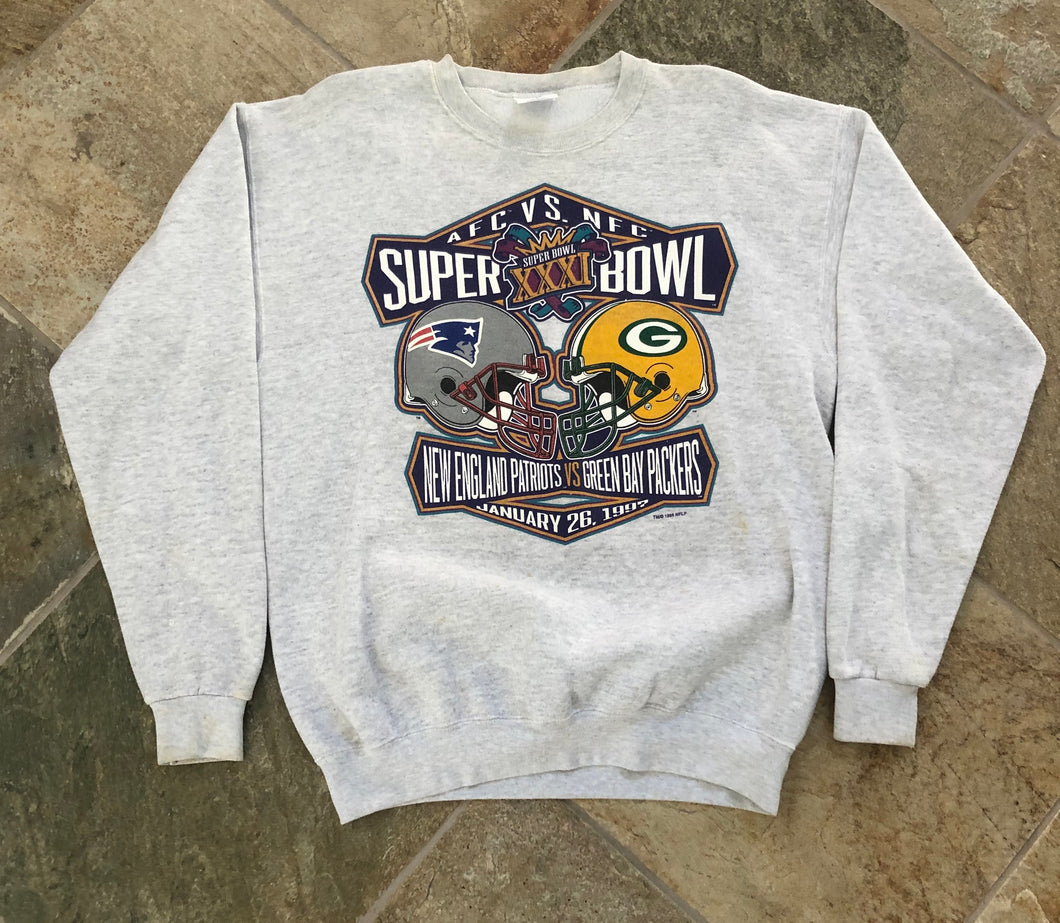 Vintage Super Bowl 31 Green Bay Packers New England Patriots Football Sweatshirt, Size Large