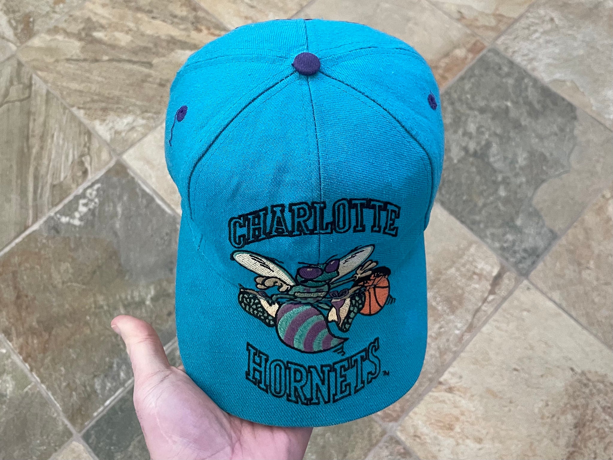 Vintage Twins Charlotte Hornets Snapback Hat Big Spellout 1990's