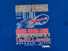 Load image into Gallery viewer, Vintage Buffalo Bills Greatest Comeback Trench Football Tshirt, Size XL