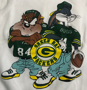 Vtg 90s Looney Tunes Taz Green Bay Packers Crewneck India