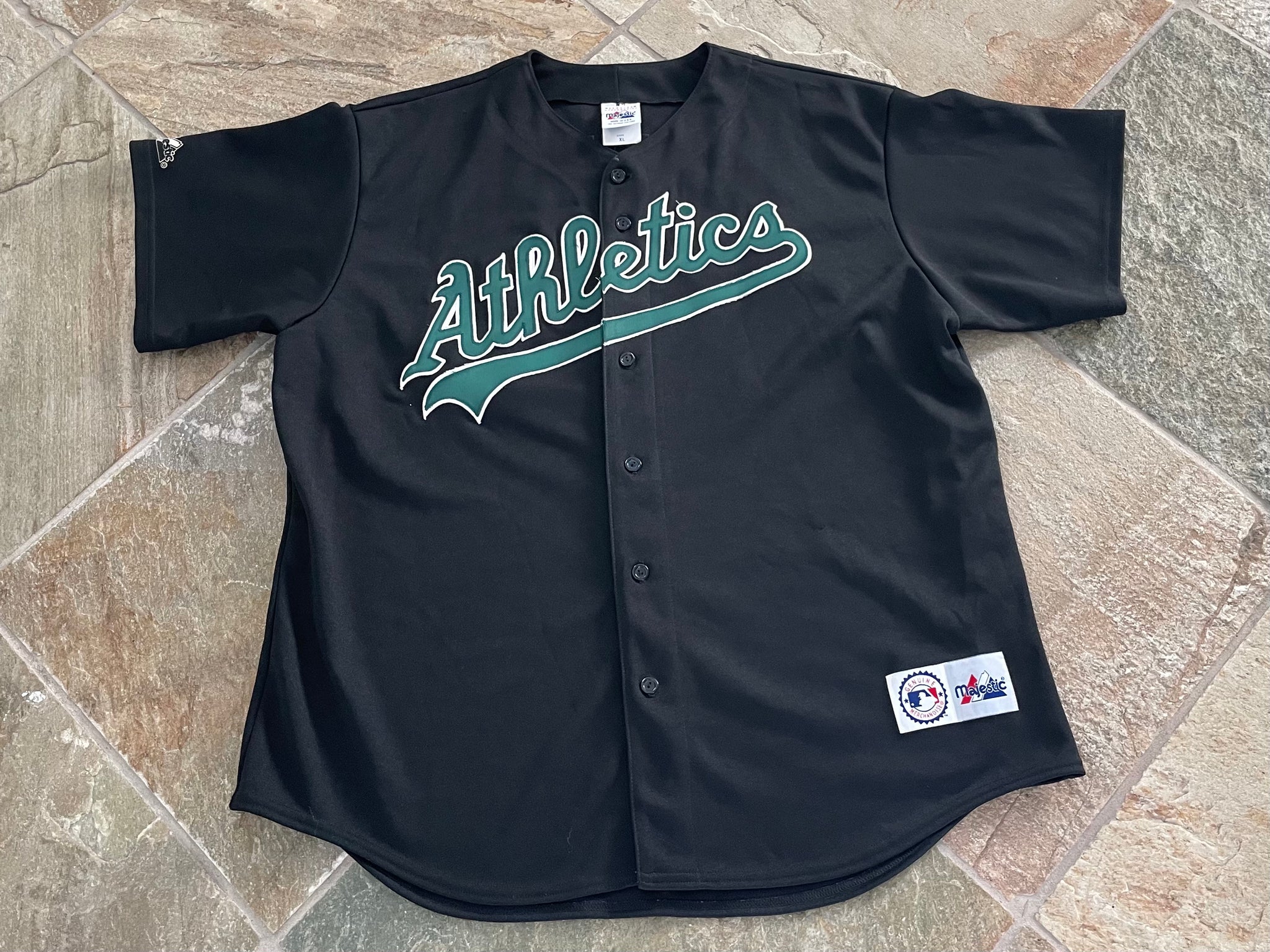 Oakland Athletics A's Majestic Jersey Large Black MLB Sewn Stitched Made USA