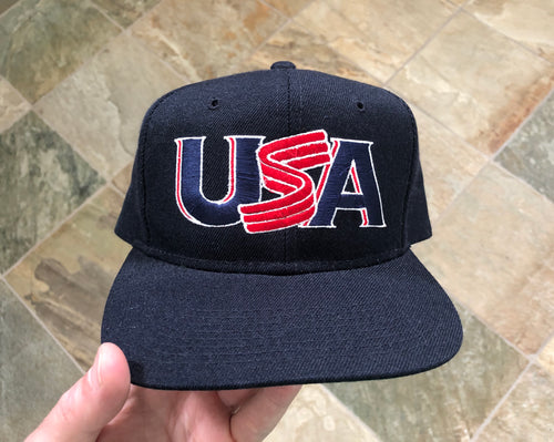 Vintage USA Baseball Olympics Sports Specialties Script SnapBack Baseball Hat
