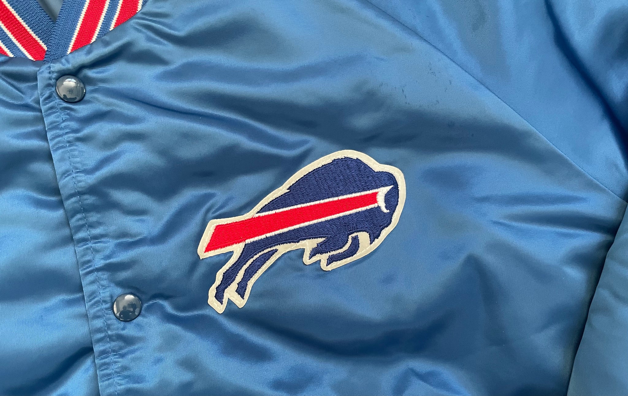 VTG 80s 90s NFL BUFFALO BILLS CHALK LINE SATIN JACKET SIZE XL MADE IN USA