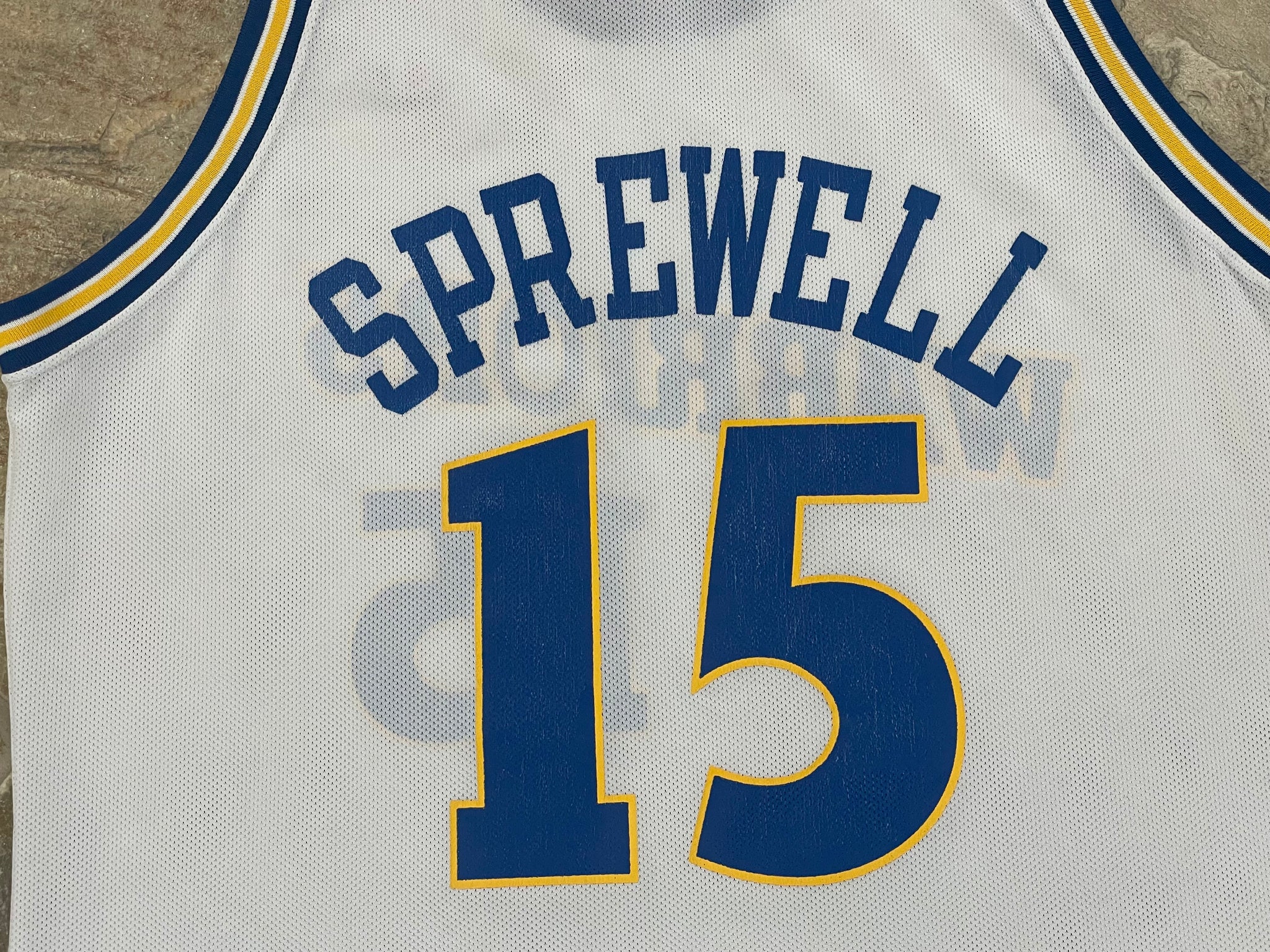 100% Authentic Latrell Sprewell 1997 1998 Warriors Pro Cut Game Jersey 48+4