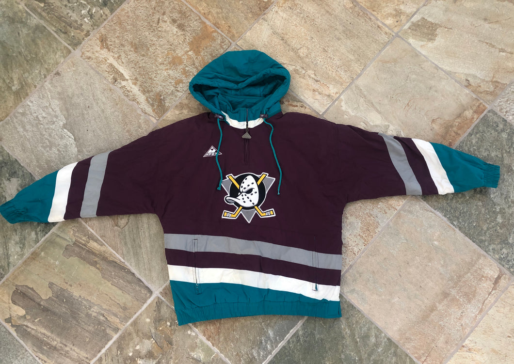 Anaheim Mighty Ducks Hooded Puffer Jacket Vintage 90s NHL Apex One Size L