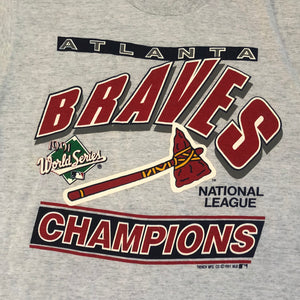 Vintage Atlanta Braves 1991 World Series Baseball Tshirt, Size Large