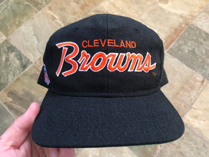 Vintage Cleveland Browns Sports Specialties Script Black Dome SnapBack Football Hat