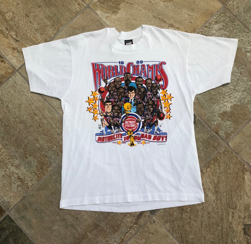 Vintage Detroit Pistons 1989 World Champs Salem Sportswear Caricature Basketball Tshirt, Size XL