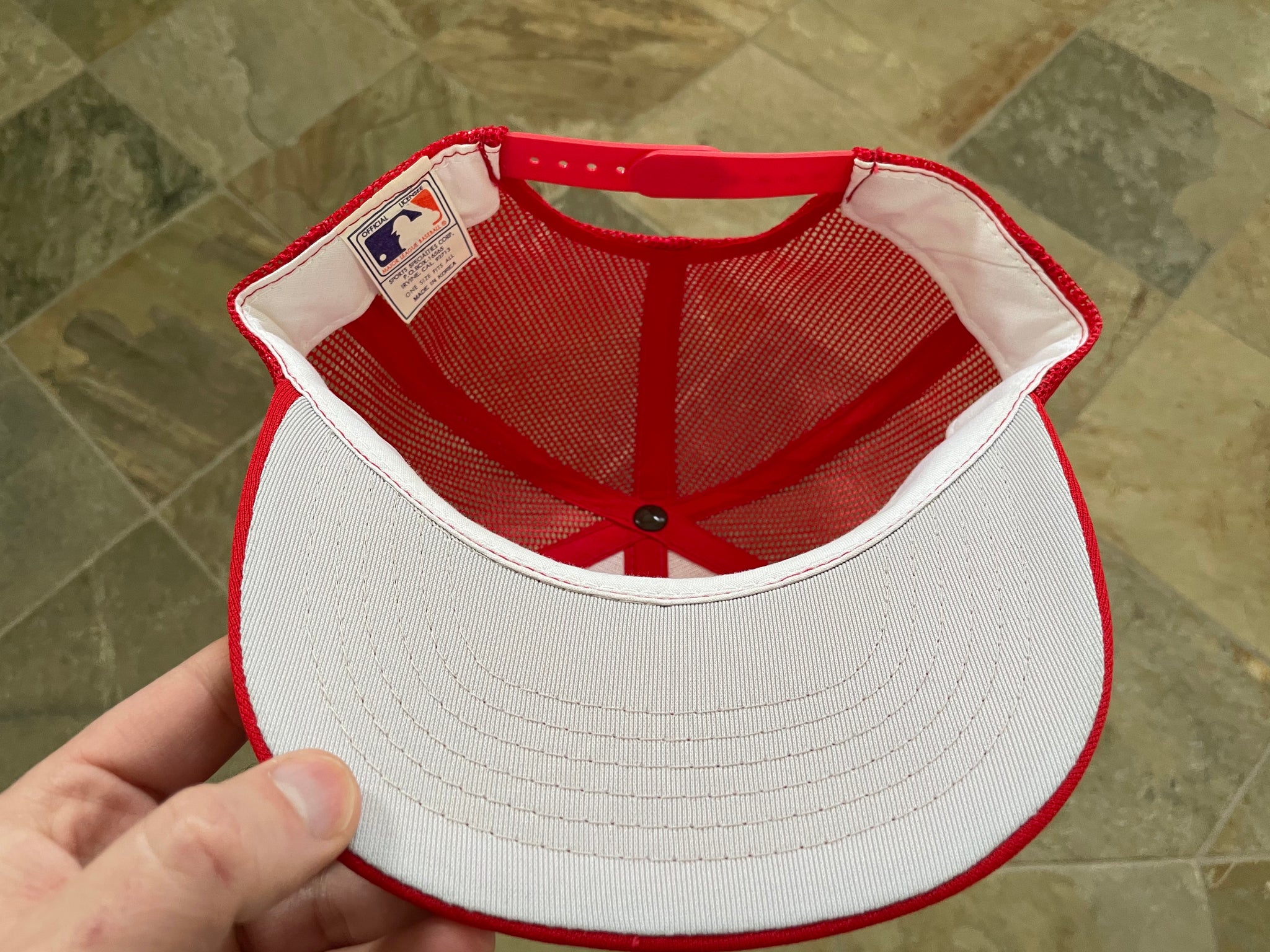 Vintage Cincinnati Reds Sports Specialties Plain Logo Pinstripe Snapback  Cap Hat