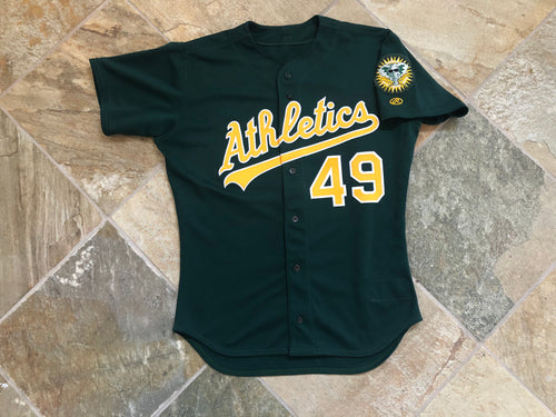 Vintage Oakland Athletics Game Worn, Team Issued mike fyhrie Rawlings baseball jersey, Size 46, Large