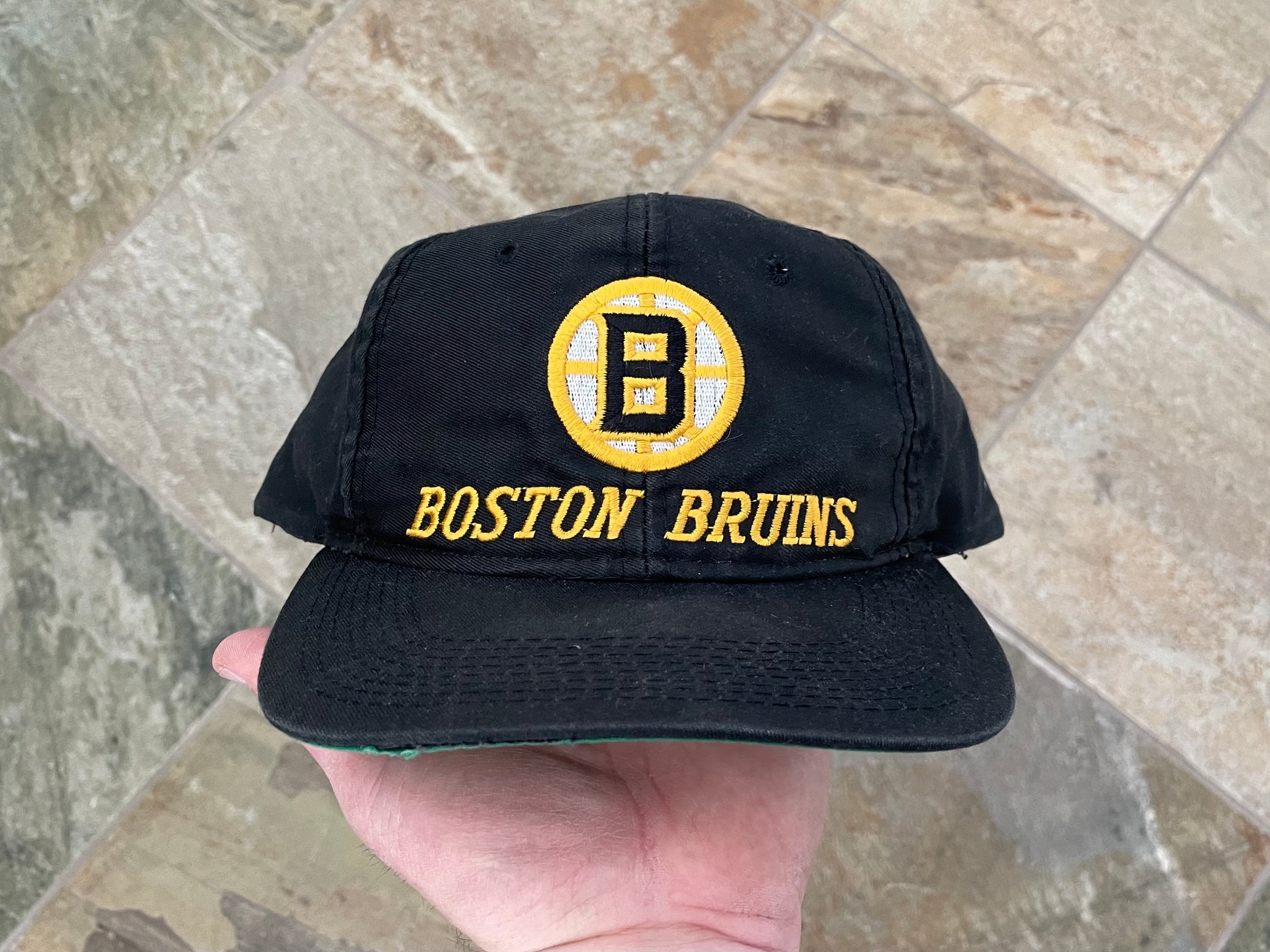 Vintage 90s Boston Bruins ANNCO ON FIRE Snapback Cap Hat