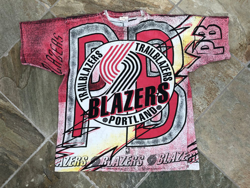 Vintage Portland Trailblazers Magic Johnson All Over Basketball Tshirt, Size Large