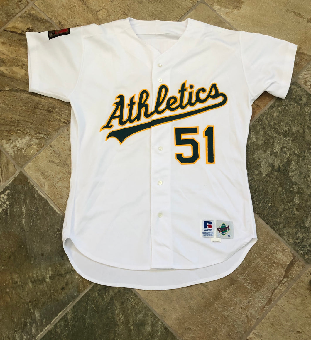 Vintage Oakland Athletics Roger Smithburg Game Worn Russell Athletic Baseball Jersey, Size 46
